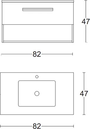 Mobile bagno sospeso 82 cm con lavabo in ceramica AURA2 Bianco Lucido