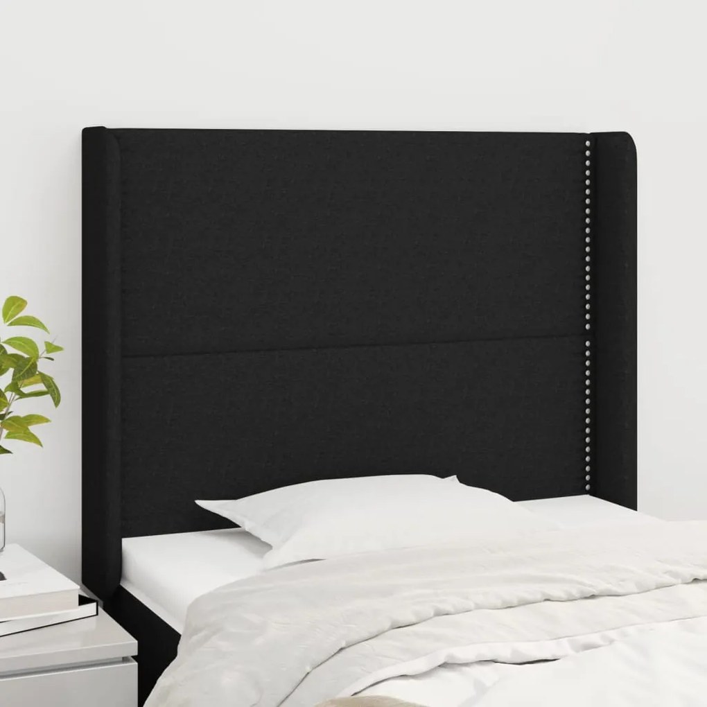 Testiera Ad Orecchio Nera 83x16x118/128 Cm İn Tessuto /