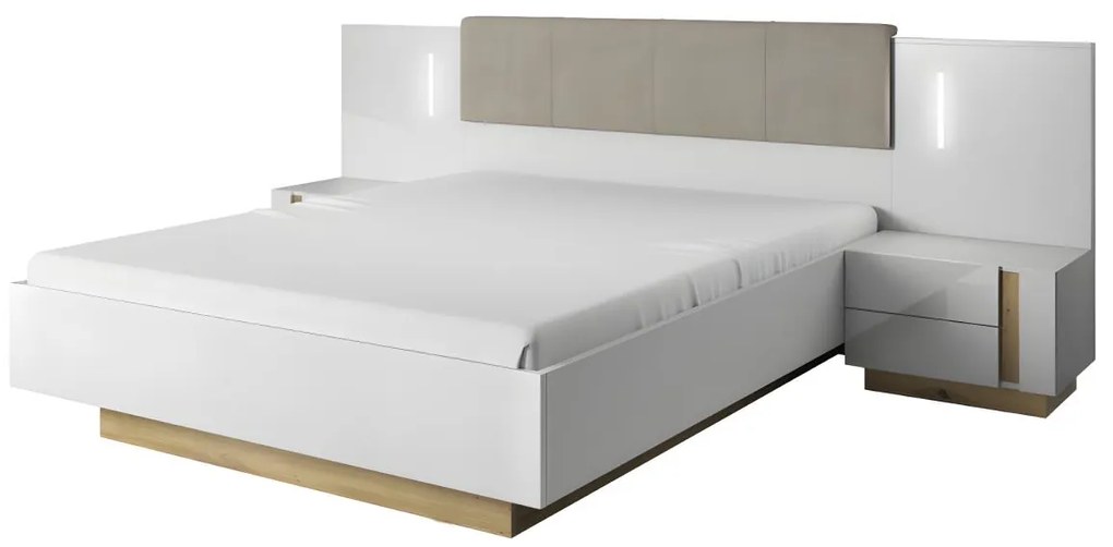 Letto con comodini 160 x 200 cm Con LED Bianco e Naturale - MURARI