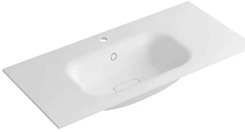 Lavabo a incasso rettangolare vasca centrale L 100.5 x H 15 x P 46 cm in resina bianco opaco