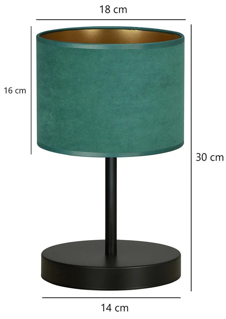 Lampada Da Tavolo 1 Luce Ganesha In Acciaio Nero E Paralume In Tessuto Verde