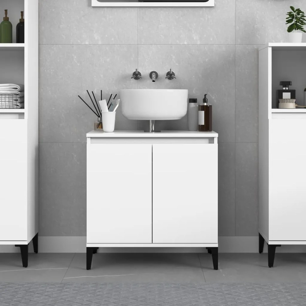 Mobile Lavabo Bianco 58x33x60 Cm İn Legno Multistrato /