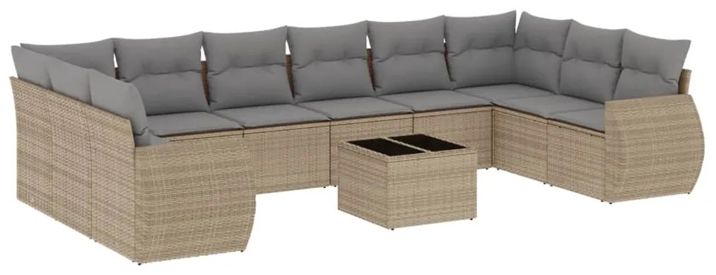 Set Divani da Giardino 11 pz con Cuscini Beige in Polyrattan