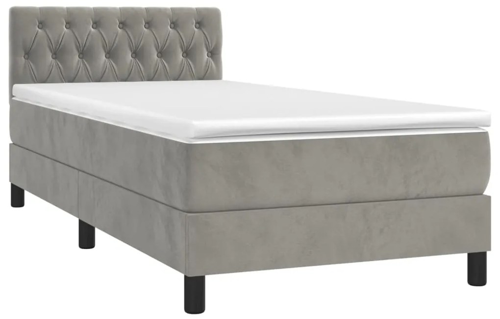 Letto a Molle Materasso e LED Grigio Chiaro 90x190 cm Velluto