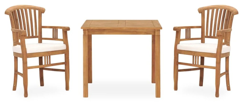Set Da Pranzo Da Giardino 3 Pz Con Cuscini İn Legno Di Teak /