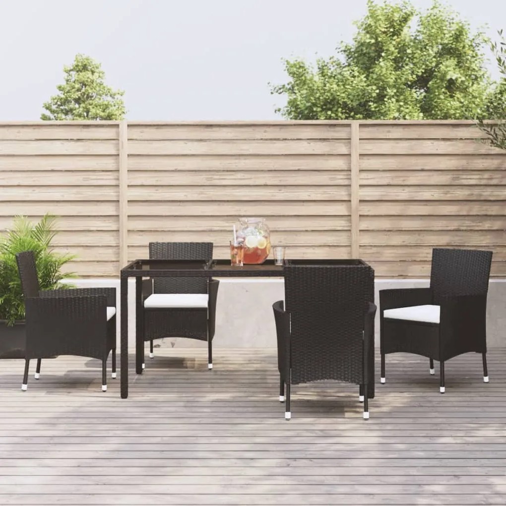 Set da pranzo da giardino 5 pz nero con cuscini in polyrattan