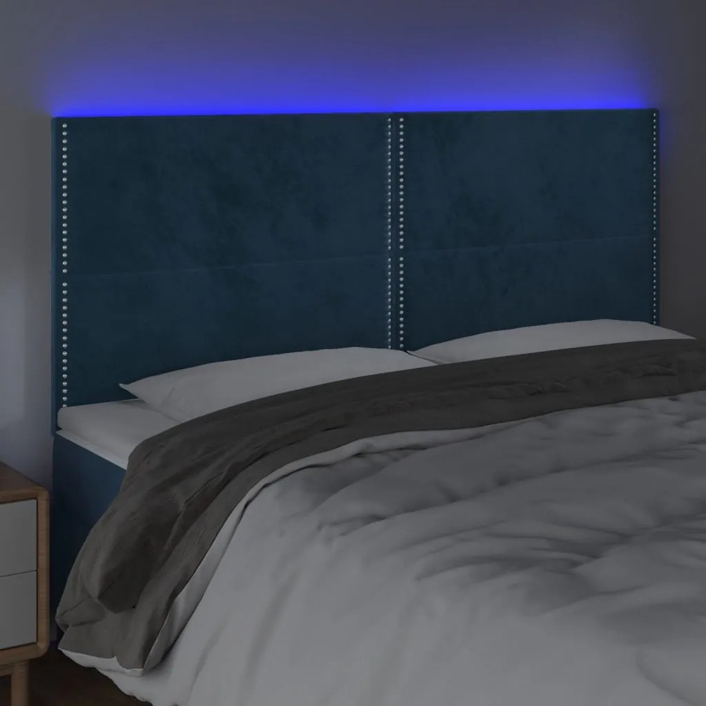 Testiera a led blu scuro 180x5x118/128 cm in velluto