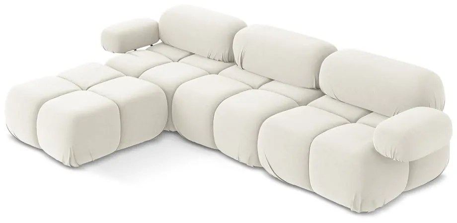 Divano angolare componibile bianco con rivestimento in velluto Lokua – Makamii