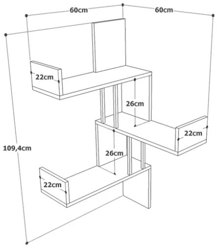 Mensole Angolari A Parete Industrial In Ferro E Legno 60x22x109H Voyage