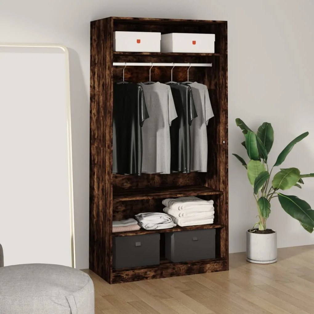 Armadio Rovere Fumo 100x50x200 Cm İn Legno Multistrato /