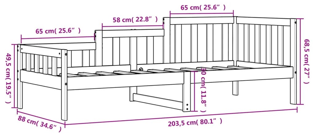 Dormeuse Bianca 80x200 cm in Legno Massello di Pino