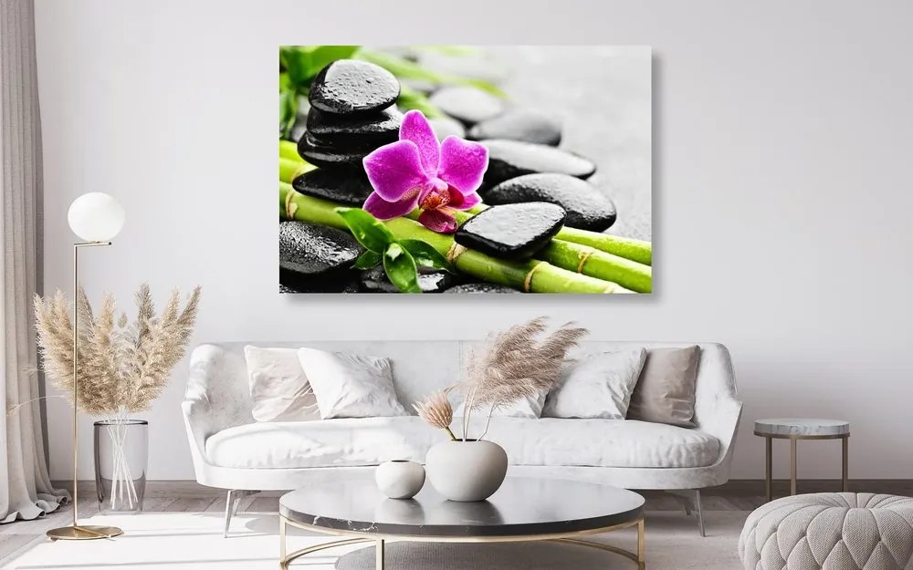 Stampa su tela – Natura morta Spa con orchidea viola