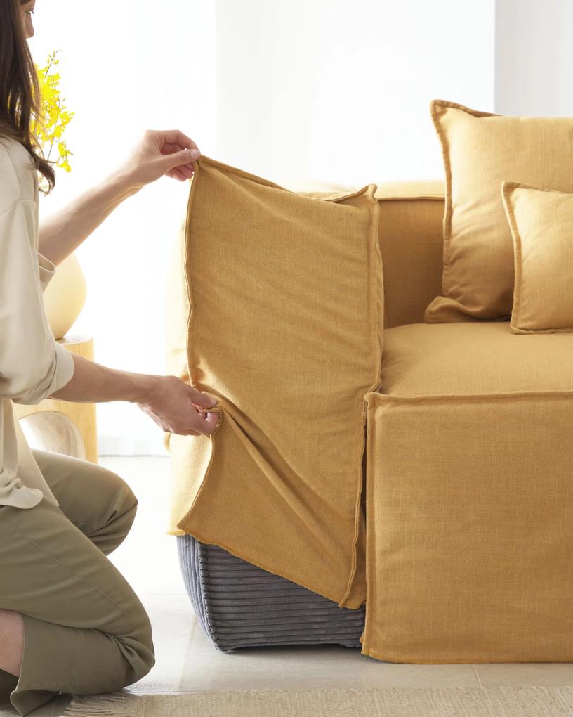 Kave Home - Fodera per divano Blok 2 posti con chaise longue destra in lino senape