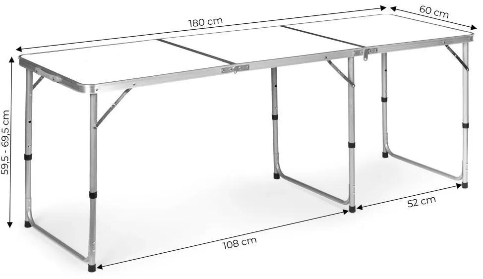 Tavolo pieghevole per catering 180 x 60 cm bianco in 3 parti