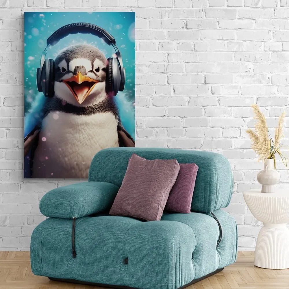 Stampa su tela – Pinguino con cuffie