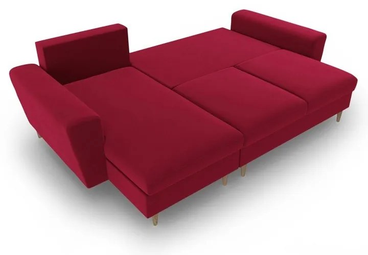 Divano angolare rosso allungabile e con contenitore con rivestimento in velluto Kyoto – Cosmopolitan Design