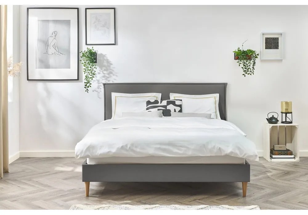 Letto matrimoniale imbottito antracite con griglia 180x200 cm Sary - Bobochic Paris