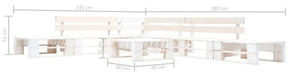 Set divani da giardino su pallet 6 pz in legno bianco