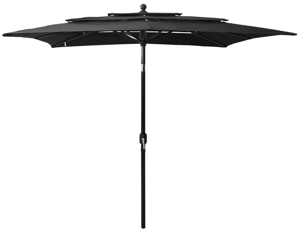 Ombrellone A Sbalzo 3 Livelli Palo Alluminio 2,5x2,5 M Nero /