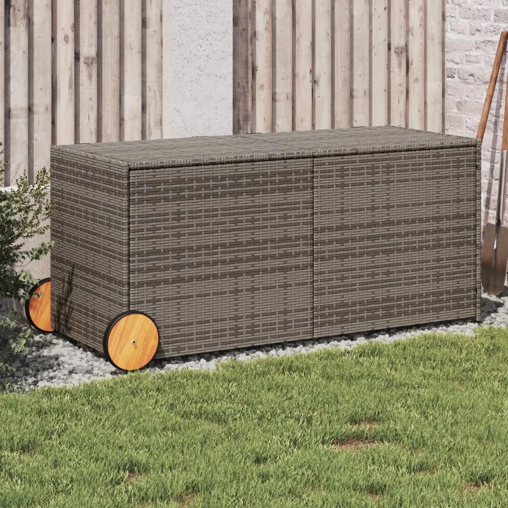 Contenitore da giardino con ruote grigio 283l in polyrattan