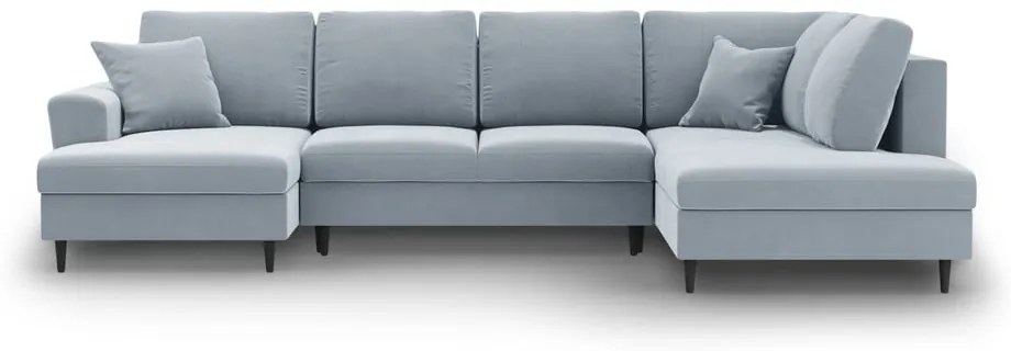 Divano angolare azzurro allungabile e con contenitore (con penisola a destra/a U) con rivestimento in velluto Kyoto – Cosmopolitan Design