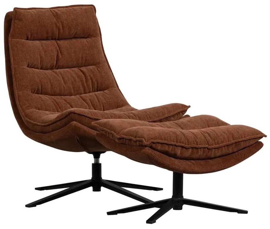 Poltrona con poggiapiedi marrone girevole con rivestimento in ciniglia Kube – WOOOD