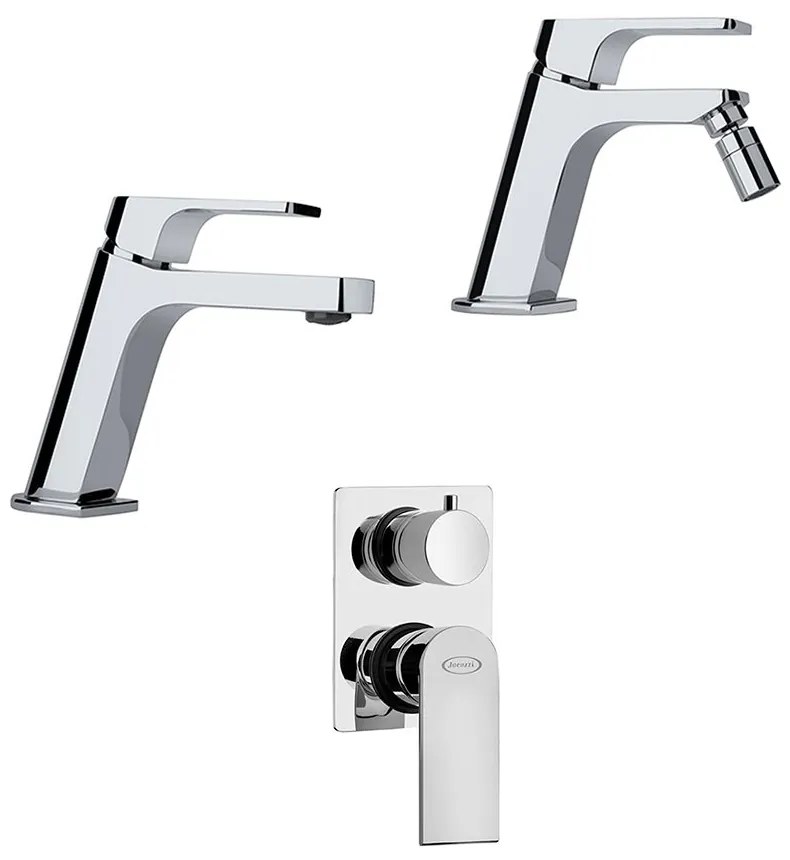 Set miscelatori lavabo bidet e incasso doccia con deviatore Jacuzzi rubinetteria Twilight ottone cromato per piletta di scarico clic clac