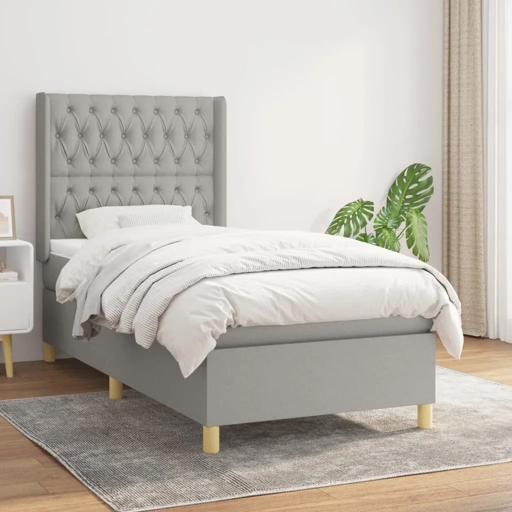 Giroletto A Molle Con Materasso Grigio Chiaro 90x200 Cm Tessuto /