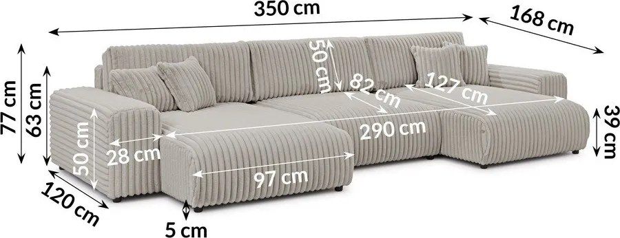 Divano angolare grigio chiaro allungabile/con contenitore (a U) rivestito in velluto a coste Sarina – Ropez