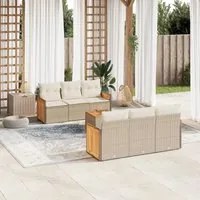 Set Divani da Giardino 7 pz con Cuscini Beige in Polyrattan 3227472