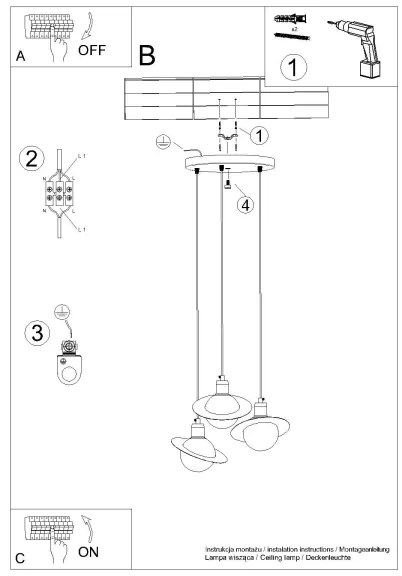 Sollux SL.1359 - Lampadario a sospensione con filo HYPERION 3xG9/8W/230V nero
