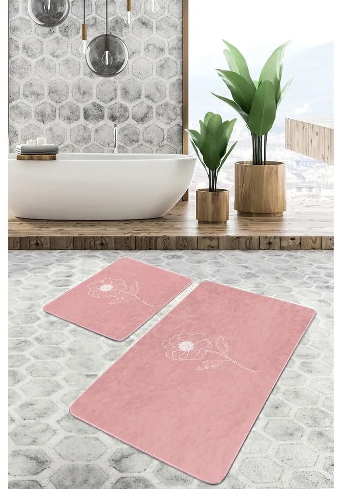 Set di tappetini per il bagno in velluto rosa 2 pz 60x100 cm – Mila Home