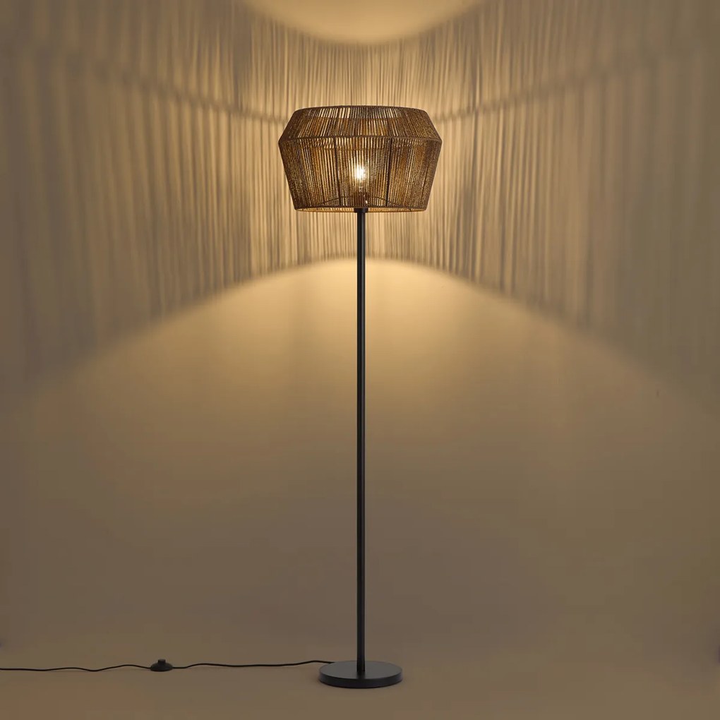 Lampada da terra nera con paralume in corda di carta marrone 50/50/30 - Simplo