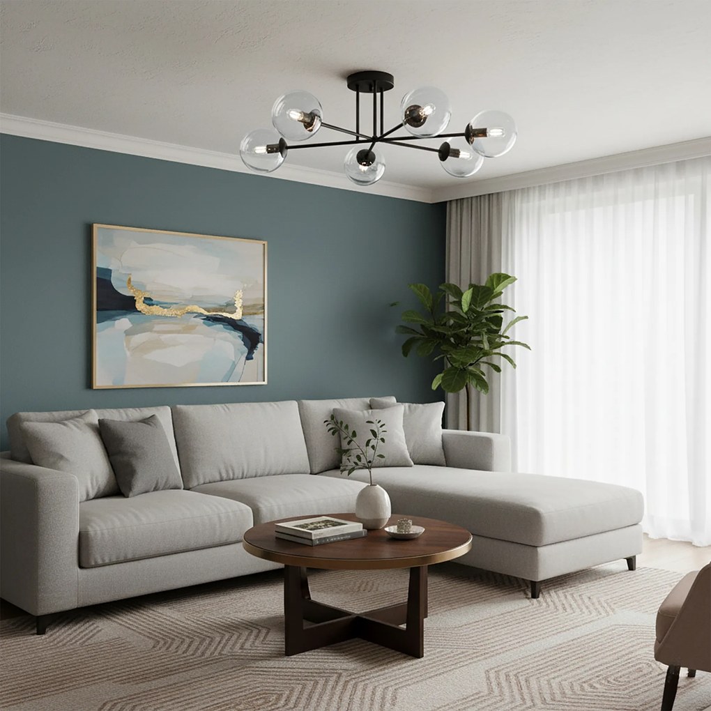Lampadario da soffitto Brendi 6B Nero con sfere trasparenti E14