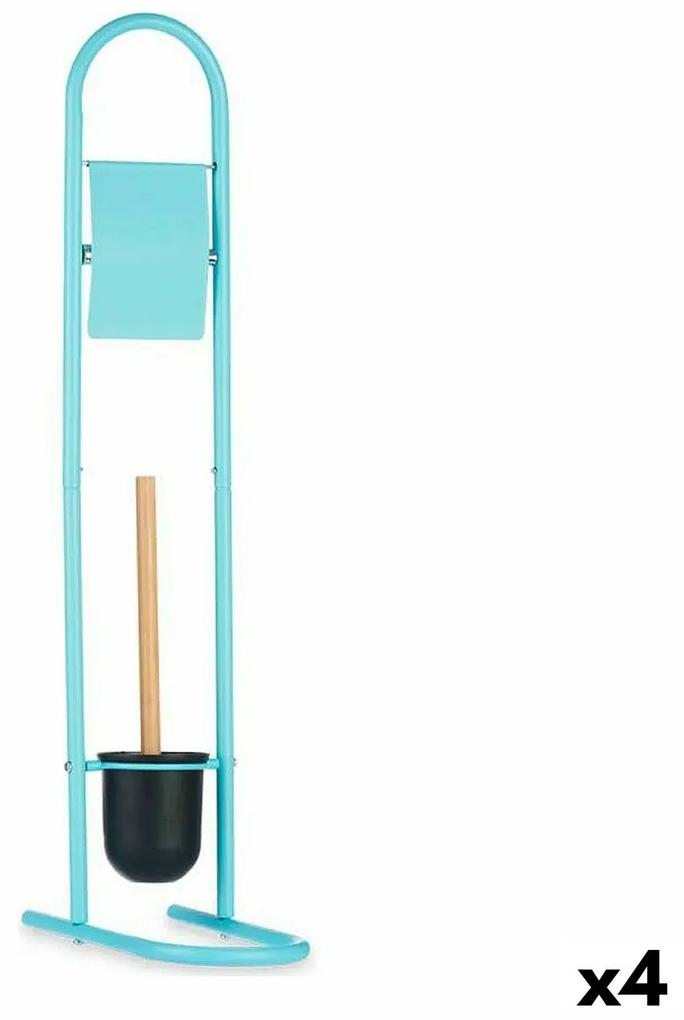 Porta Carta Igienica con Supporto per Scopino 16 x 28,5 x 80,8 cm Azzurro Metallo Plastica Bambù (4 Unità)