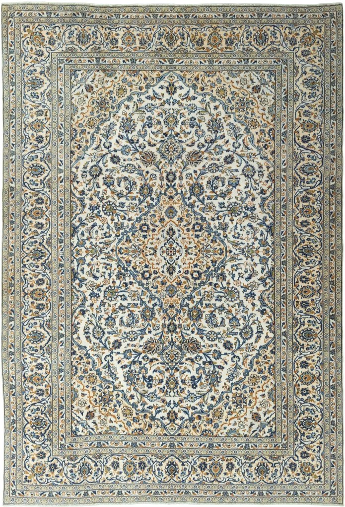 Kashan Tappeto 350x240 Beige (Iran) Annodato A Mano