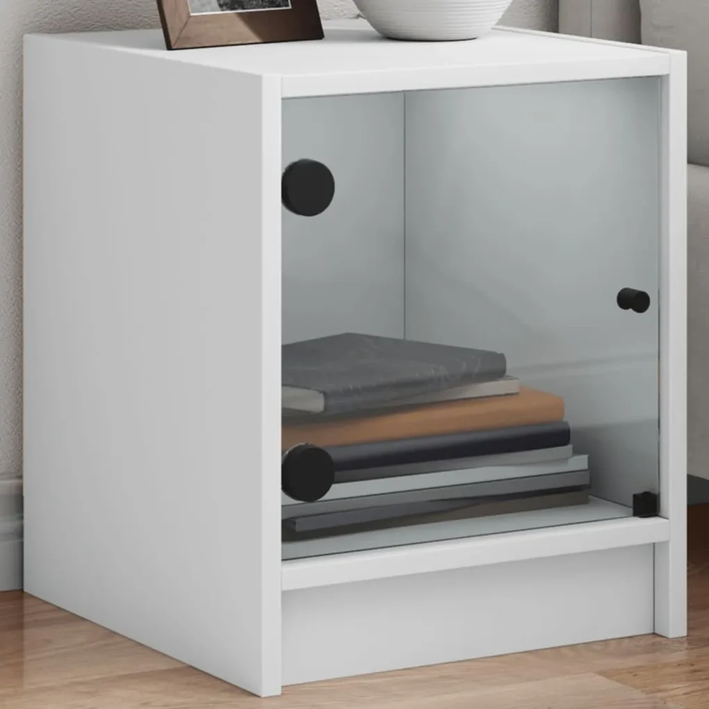 Comodini con ante in vetro 2pz bianco 35x37x42 cm