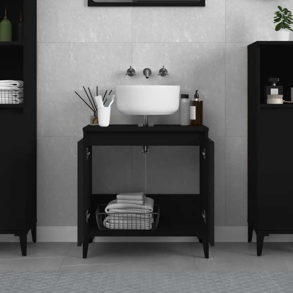 Mobile lavabo nero 58x33x60 cm in legno multistrato