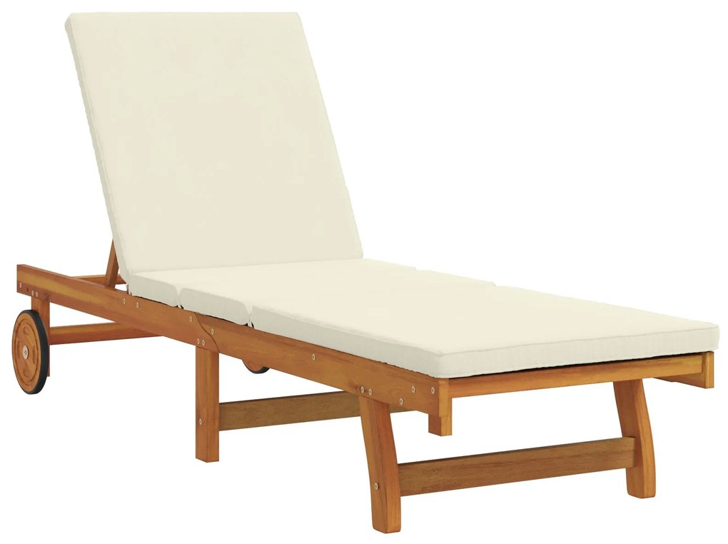 Lettino da sole con tavolo e cuscino in legno massello di acacia