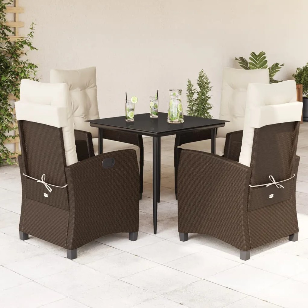 Set da pranzo da giardino 5pz con cuscini in polyrattan marrone