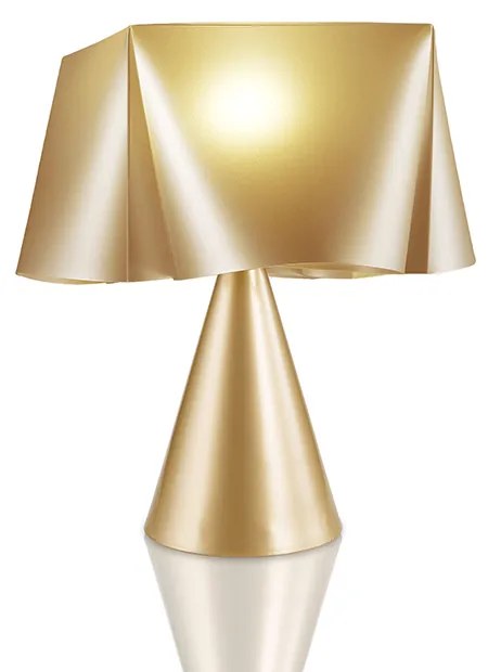 Lampada Da Tavolo A Cono 1 Luce Wanda In Polilux Oro D30 Made In Italy