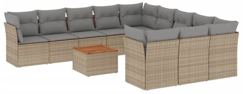 Set divani da giardino 12 pz con cuscini beige in polyrattan