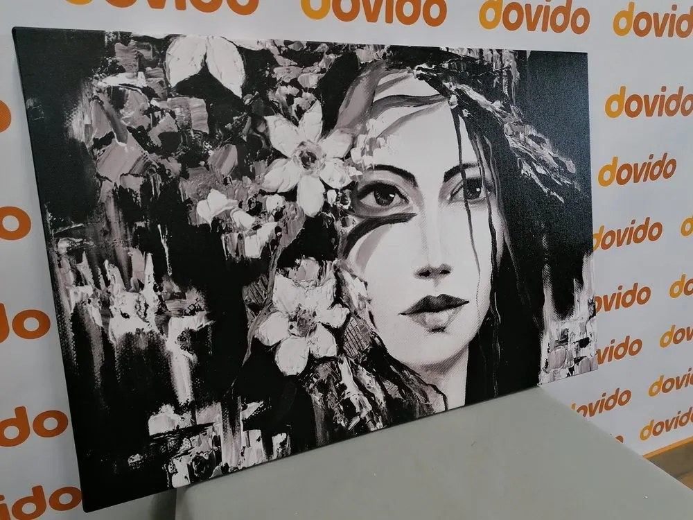 Stampa su tela – Pittura originale di una donna in bianco e nero