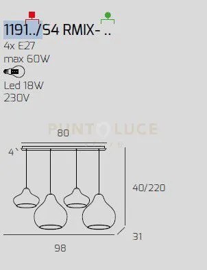 Sosp. bianco 4 luci rettangolare vetri (2 x piccolo + 2 x grande) t...