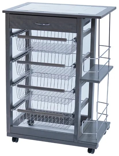 Carrello da cucina portafrutta con portabottiglie LANDHELL Grigio