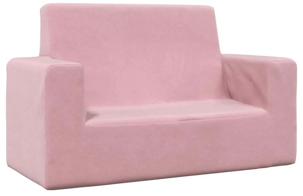 Divano Per Bambini 2 Posti Rosa İn Morbido Peluche /