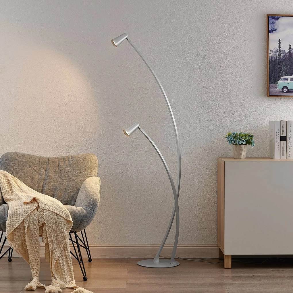 Lampada da terra di design Velanoris Lucande, Alluminio / Grigio / Zincato, Soggiorno / Sala da pranzo, Alluminio, Moderno, Lampada da terra