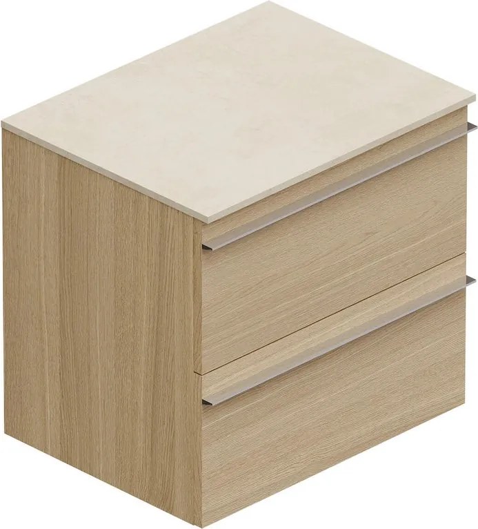 Mobile Linea L60 H55 P45 in laminato rovere natutale  2 cassetti a chiusura ammortizzata con top gres bianco Creta