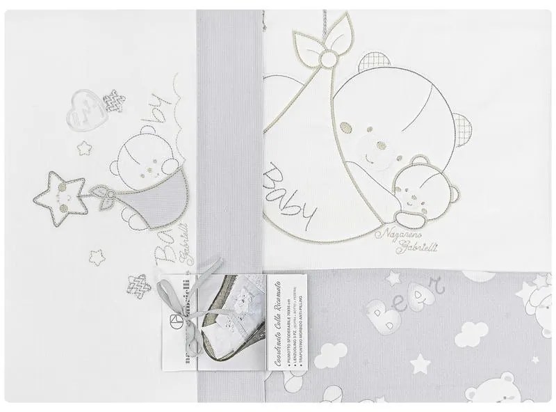 Set piumotto lenzuolino culla Nazareno Gabrielli Baby Bear  Colore Grigio Perla, Dimensioni e Misure Culla