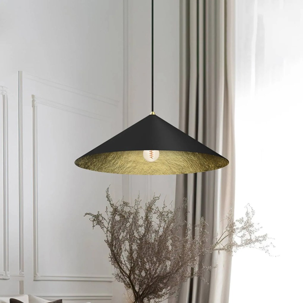 Eko-Light Lampada a sospensione Fuji, fibra composita, nero/oro, Ø 70 cm